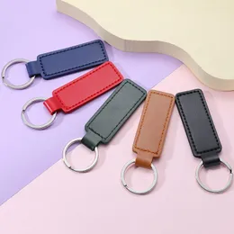 Keychains 10 Colors Small Gift Metal Pendant PU Key Chain Simple Keyholde Bright Leather Keychain Double-sided Car Thread Miri22