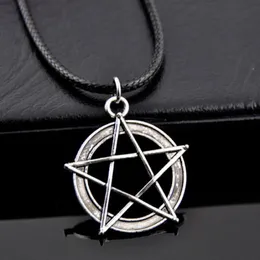 Naszyjniki wisiorek pentagram gwiazdy naszyjnik dla kobiet gotycka wicca urok akcesoria skórzana chok szatan biżuteria z wiedźme gothpend