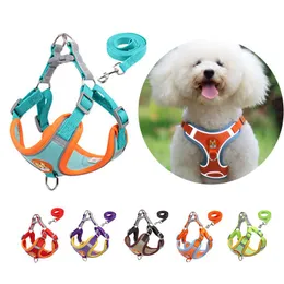 Dog Collars & Leashes Suede Harness Collar Reflective Pet Chest Strap Training Vest Leash Set For Puppy Small Medium Dogs Stuff Adjustable O