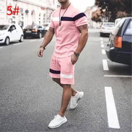 Conjunto de peças de treino masculino verão homens de manga curta shorts moda tendência cor combinando casual solto em torno do pescoço terno outfit s182b