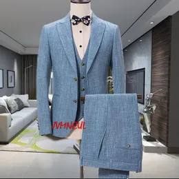 Abiti da uomo Blazer Abito blu Uomo Slim Fit Wedding For Summer Beach Blazer da sposo 3 pezzi Terno Masculin Ternos MasculinoUomo