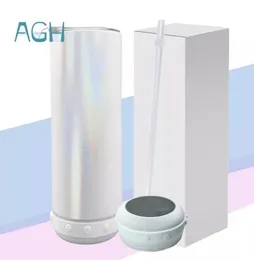 Local Warehouse Sublimation White Glitter Speaker Tumbler 9pcs Music Tumblers Stainless Steel Coffee Mug Mix Colors A02