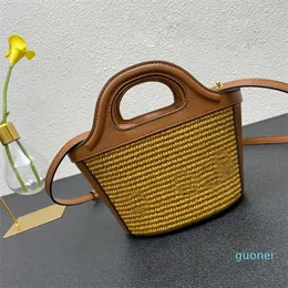 Women Straw Bags Cowhide Leather Top Handle Woven Baskets Handbags Boho Style Mini Summer Beach Bag Tote Crossbody Shoulder Handbag P656