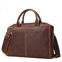 Leather Men's Bag Crazy Horse Business Briefcase Laptop Document Case Fashion Attache Messenger Tote Portfolio1