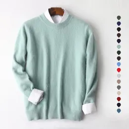 Sweaters masculinos outono de inverno masculino macio mink puro de caxemira de cor sólida o-pescoço o decote casual de malha de malha topsme de alta qualidade