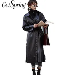 GetPring Women Coat Women Fux Leather Jackets Coat Coat Bandage Plus Size Long Black Inverno in pelle Giacche 201030 201030
