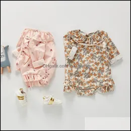 Two-Pieces Summer New Baby Swimwear Floral Girls Swimsuit Long Sleeve Kids Clothes 981 E3 Drop Delivery 2021 Mxhome Dmb