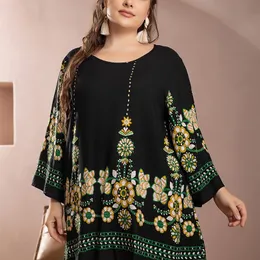 5xl plus size blus skjorta kvinnor sommar o nacke långärmad blommig tryck avslappnad blus lös överdimensionerade damer tunika toppar 220526