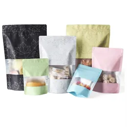 Flat Resealable Bags Colorful Aluminum Foil Package Bag Snack Nut Candy Storage Mylar Pouch Clear Window Matte Stand-Up Food Grade Design Storage MJ0452