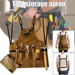 Zezzo Woodworking Apron Durable Goods Heavy Duty Waxed Unisex Canvas Work Waterproof for Tools Storage 220507