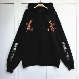 Korean Preppy Style Women Hoodies Flower Embroidery Pullovers Casual Loose Thick Hoody Warm Coat Sweatshirt 64087 201208