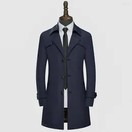 Men's Trench Coats Solid Color Long Single Breasted 2023 Autumn Winter Designer Men Casual Jacket