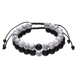 Braccialetti con ciondoli 2 pezzi / set Coppie Distanza Treccia Set da uomo Pietra naturale regolabile Bianco e nero Ying Yang Bracciale con perline GioielliCharm Inte2