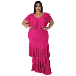 Plus Size Dresses 3xl 4xl 5xl Round Collar Multi-section Splicing Big Swing Long Dress Party DressPlus