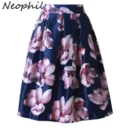 Neophil Retro Fashion Women Black White Pleated Flower Floral Print High Waist Midi Ball Gown Flare Short Skirts Saia S1225 210311