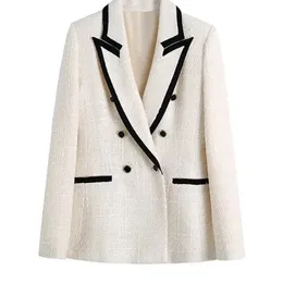 Traf Women Fashion z kontrastem rurki Tweed Blazer Coat Vintage Long Rleeve Pockets żeńska odzież wierzchnia elegancka veste femme 220801