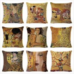 베개 케이스 Gustav Klimt 그림 쿠션 커버 골드 패턴 프린트 베개 린넨 면화 45 cm 던지기 베개 장식 홈 220714