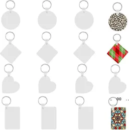 13Styles Sublimation Blank DIY Nyckelringar Party Favor Sundries MDF Key Pendants Thermal Transfer Dubbelsidig KeyRing Keychain BBB14768