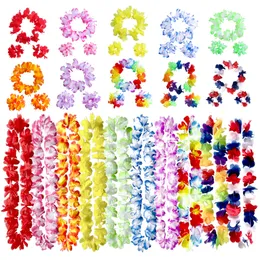 40pcs Hawaiian Wreath Combination Set Flower Garland Necklace Bracelet Festive Seaside Party Accessories