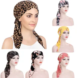 2022 mujeres musulmanas preatadas Hijab sombrero estampado Floral turbante gorro gorro gorros de quimio sombrero islámico cubierta para la pérdida de cabello pañuelo para la cabeza