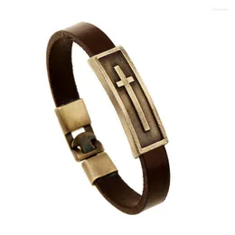 Bracelets de charme kirykle vintage cross cross counturelather para mulheres crença religiosa simples gancho chap bangle fashion -giftcharm INTE22