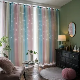 Double Layer Hollow Star Blackout Curtains for Living Room Kids Bedroom Colorful Window Curtain Drapes with White Tulle 220511