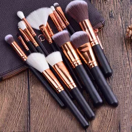 Makeup Tools FOEONCO 15 PCS ROSE GOLDEN COMPLETE MAKEUP BRUSH SET Professional Luxury Set Make Up Kit Powder Blending Brushes with Bag220422