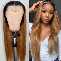 Straight Lace Wig 13x1 30 Inch Remy 150% 180 % T Part Brazilian Hair 1b/27 180% ombre Human 220608