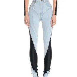 Диражное осень и весенние мода женская одежда высокая талия контрастные цвета джинсовые мытье лоскутные стройные джинсы WT05205L 220325