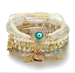 Evil Eye Charms Armbänder Fatima Hamsa Hand Armband Armreifen für Frauen Mehrschichtige geflochtene handgefertigte Männer Perlen Party Geschenk Schmuck 8 Farben