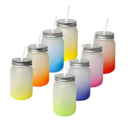 Sublimation Blanks Mason Jar Tumbler 14oz Bicchiere in vetro vuoto a bocca larga con coperchio e cannuccia