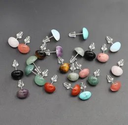 Brincos de cravo de pedra natural de 10 mm de miçangas redondas de aço inoxidável Amethyst Rose Quartz Turquoizes Charms Earrings Mulheres jóias de ouvido