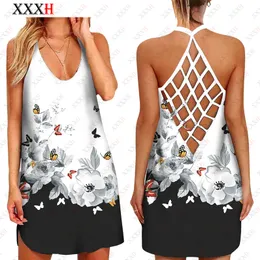 XXXH Women 3D Printed Flower and Plants Hollow suspender skirt Sexy Casual Fashion Female Sleeveless Dress Y2k Streetwear 220713