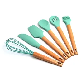 New Style Kitchenware Fresh Appearance Cooking Spoon Shovel Eggbeater Scraper Brush Wooden Handle Anti-scalding Design T200415