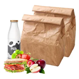 Kraft Paper Insulation Lunch Bags Aluminum Film Waterproof Thermal Cooler Food Picnic Storage Foldable Bags