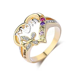 Gold Crystal Mom Ring Butterfly Heart Ring finger for Mother Day's Gift Diamond band women jewelry