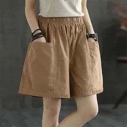 Été 7 couleurs coton lin s lâche décontracté littéraire jambe large solide surdimensionné femme pantalon court 220608