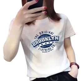 Koszulka damska Nowa moda nadruk T Shirt damskie ubrania bawełniane w stylu koreański letni krótki rękaw okrągły szyja dzikie damskie topy