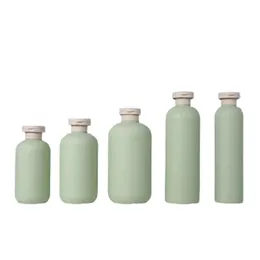 Leere grüne Plastikemulsionslotion Flasche Kosmetische Verpackung Shampoo Duschgel Runde Schulter nachfüllbare Behälter 200 ml 250 ml 300 ml 400 ml 500 ml