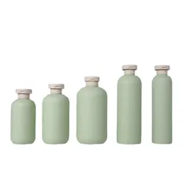 Tom Grön Plastic Emulsion Lotion Flaska Kosmetisk förpackning Schampo Duschgel Runda axel Påfyllningsbar behållare 200ml 250ml 300ml 400ml 500ml