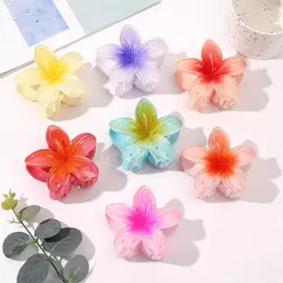 長さ8 cm女性バウヒニアの花の髪のクランプ明るいフェイスプラスチックヘアクリップクローレディシャワーポニーテールミディアムフラワーズヘアピンジュエリー