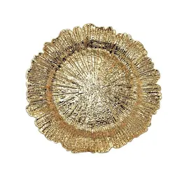 1PC Reef Charger Plate Piatto di servizio decorativo in plastica Oro argento Cena che serve Matrimonio Decorazioni natalizie Tavolo coperto 220418