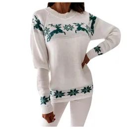 Kvinnors tröjor Kvinnors Autumn and Winter Fashion Casual Top O-Neck Snowflake Christmas Pullover Tröja Sticked Shirtwomen's