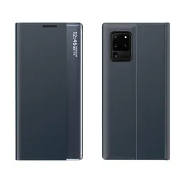 高級レザースマートウィンドウビュー磁気フリップ電話ケース三星銀河 S20 S10 S8 S9 プラス S7 エッジ注 8 9 A50 スタンドケース