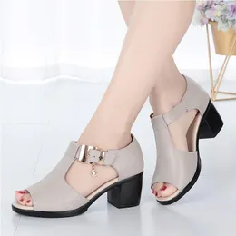 Summer Sandals Women Med Heels Peep Toe Shoes Slippers Fashion Desiger Pu Leather Casual Sexy Wedding Pumps Shoe Womansandals mps