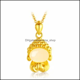 Pendant Necklaces Fashion And Exquisite Retro Imitation Hetian Jasper Sand Gold Buddha Statue Faceless Necklace White Jade J Nanashop Dhjh6