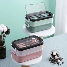 Lunchbox Bento für Studenten, Büroangestellte, doppelschichtiger Mikrowellen-Heizbehälter, Lebensmittelaufbewahrung 220409229k