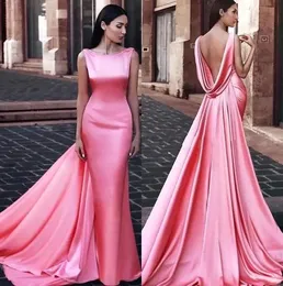 Mermaid Formal Night Dresses Scoop sem costas Mulheres do Oriente Médio Vestidos de noite com envoltórios Dinners rosa de melancia BC12934