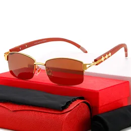 Men's Carti metal half Frame Sunglasses Designer vintage wooden leg Sunglass Women's Fashion Square Prism coated Sun glasses UV400 glass men's eyeglass with case