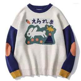 Harajuku De Bloque Estampado Conejo Suter Punto O-cuello Jersey Streetwear 2022 Hip Hop Para Hombres männer Pullover